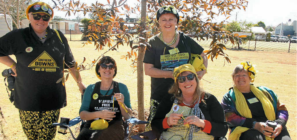 Knitting Nannas Marianne Irvine, Clare Twomey, Jenny Leunig, Erica Bates and Lynda Clark take a stand against gas.